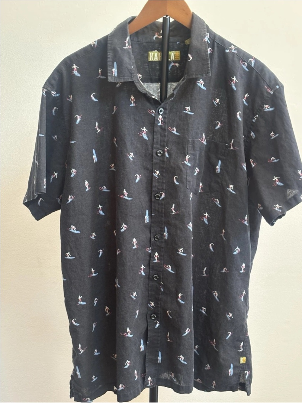Kahala 1936 Surf Print Camp Shirt 2XL Linen Blend
